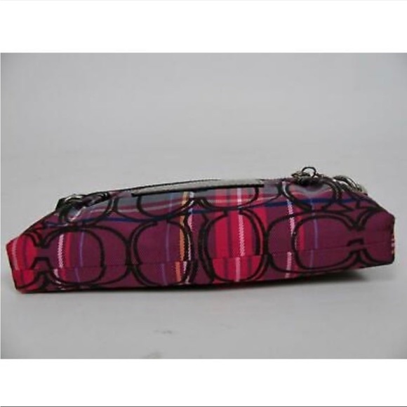 COACH POPPY WRISTLET EVENING PURSE FUCHSIA PINK TARTAN PLAID C LOGO SPARKLE BAG - Picture 3 of 12
